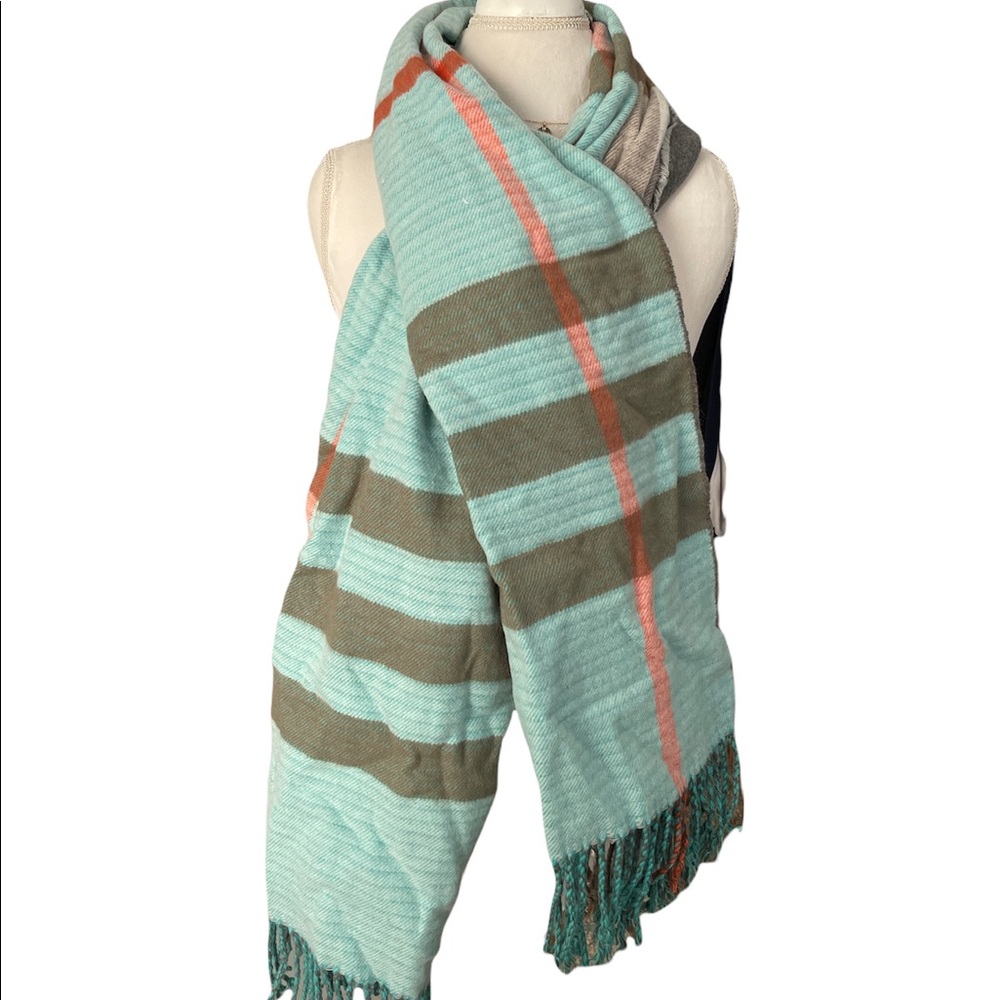 Teal plaid scarf with gray backing